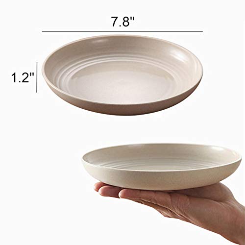 Platos de cena de paja de trigo de 7.8 pulgadas, aptos para microondas y lavavajillas, ligeros, sin BPA, para ensalada/pastel/postres, para beb¨¦s, ni?os, antica¨ªdas, no t¨®xicos (4 colores) 4 PCS