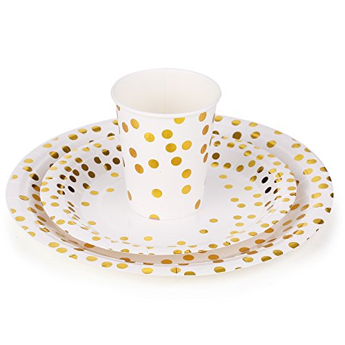 Platos Desechables y Vasos Cumpleaños, Juego de 180 Piezas Vasos de Carton y Plates con Patrón Dorado - 60 Vasos de Papel 270ml - 60 Platos de Postre 7"- 60 Platos Grandes 9" Platos Desechables y Vasos Cumpleaños, Juego de 180 Piezas Vasos de Carton y Plates con Patrón Dorado - 60 Vasos de Papel 270ml - 60 Platos de Postre 7"- 60 Platos Grandes 9"