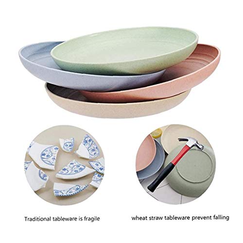 Platos, Platos Sana Ligera Paja de Trigo - 4 Placas Paquete irrompible Cena, lavavajillas y microondas Seguro y Saludable para los niños, niños, niños pequeños y Adultos tamaño pequeño 15cm