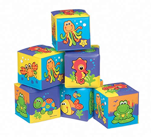 Playgro Cubos Blandos para el Baño, 6 Piezas, Con Animales Multicolores, Desde los 6 Meses, Dimensiones: 7 x 7cm, Rojo/Naranja/Azul/Verde/Lila, 40093