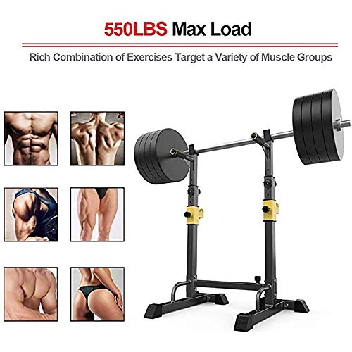 PLAYH Soporte para Barra Stand En Cuclillas Rack De Press De Banca Ajustable Multifunción Levantamiento De Pesas Gimnasio Entrenamiento De Fuerza En Interiores, 250 Kg De Carga Máxima PLAYH Soporte para Barra Stand En Cuclillas Rack De Press De Banca Ajustable Multifunción Levantamiento De Pesas Gimnasio Entrenamiento De Fuerza En Interiores, 250 Kg De Carga Máxima