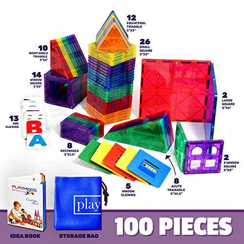 Playmags 100 piezas Super Set - Con los Imanes más Fuertes Garantizados, Robustos y Súper Duraderos con Colores Vívidos y Claros. Accesorios Clickins de 18 Piezas para Mejorar tu Creatividad