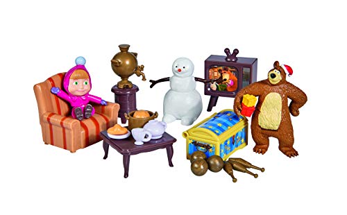 Playset Casa del Oso con nieve 2 figuras y accesorios de Masha y el Oso (Simba 9301023)