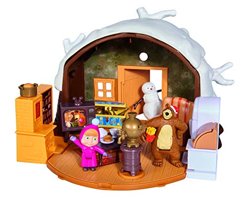 Playset Casa del Oso con nieve 2 figuras y accesorios de Masha y el Oso (Simba 9301023)