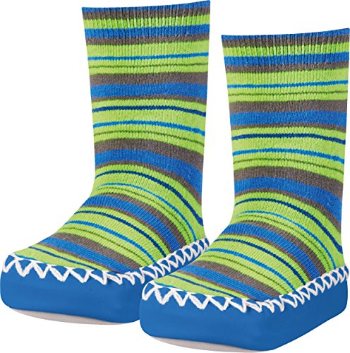 Playshoes Anti-Slip Cotton Socks Stripes Pantuflas, Opaco, no Transparente, Multicolor (Blau/Gruen 791), 19/22 EU Unisex Niños