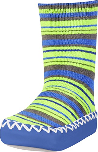 Playshoes Anti-Slip Cotton Socks Stripes Pantuflas, Opaco, no Transparente, Multicolor (Blau/Gruen 791), 19/22 EU Unisex Niños