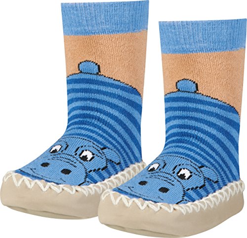 Playshoes Zapatillas con Suela Antideslizante Hippopotamus Pantuflas, Opaco, no transparente, Azul Blau 7, 19/22 EU Unisex Niños