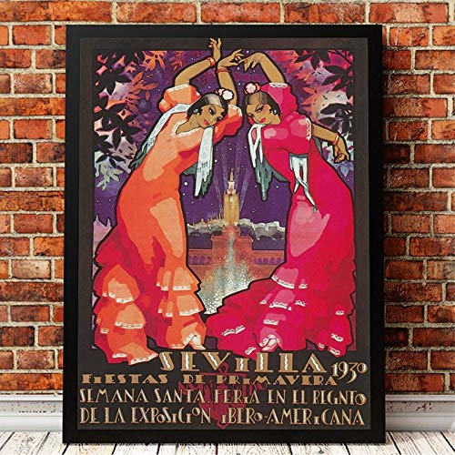 PLjVU Cartel de Viaje Vintage de Sevilla España y Festival de impresión España Pared Arte Lienzo Pintura Imagen Sala de Estar decoración del hogar-Sin marco40x50cm