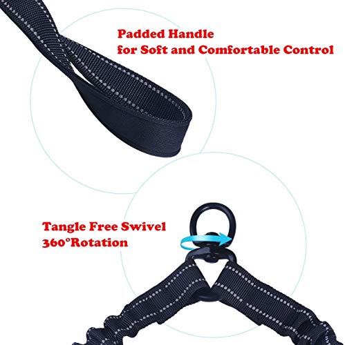 Plomo doble para perros,correa para perro doble Reflexivo Bungee absorbe impactos 360°Sin enredo para dos perros para caminar/entrenamiento con extra adiestrador de perros y bolsa de basura y colector