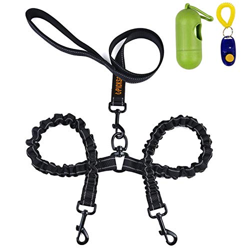 Plomo doble para perros,correa para perro doble Reflexivo Bungee absorbe impactos 360°Sin enredo para dos perros para caminar/entrenamiento con extra adiestrador de perros y bolsa de basura y colector Plomo doble para perros,correa para perro doble Reflexivo Bungee absorbe impactos 360°Sin enredo para dos perros para caminar/entrenamiento con extra adiestrador de perros y bolsa de basura y colector
