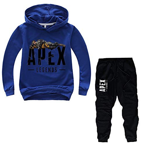 Pmnnnelpo Apex Legends Pullover Nuevos Modelos de Primavera y otoño for niños Chaqueta con Estampado Fresco, pantalón + viga niños y niñas (Color : Blue, Size : 110)