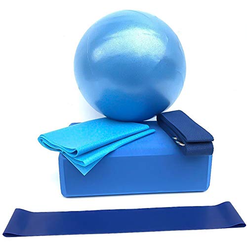 Podazz Kit de iniciación de yoga 5 piezas con pelota de yoga, bloques de yoga, correa de estiramiento, banda de resistencia, cinturón de yoga, pilates, equipo de fitness para ejercicio en casa (azul) Podazz Kit de iniciación de yoga 5 piezas con pelota de yoga, bloques de yoga, correa de estiramiento, banda de resistencia, cinturón de yoga, pilates, equipo de fitness para ejercicio en casa (azul)