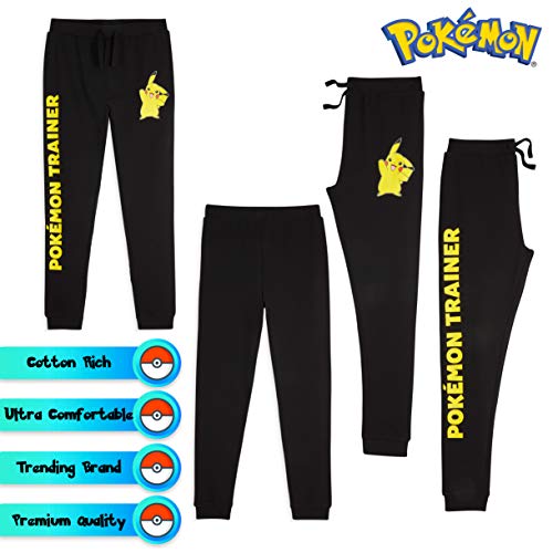 Pokèmon Chandal Niño, Pantalon Chandal Niño con Pikachu, Pantalones Negros Deporte Algodon 100%, Merchandising Oficial Regalos para Niños y Adolescentes Edad 4-14 Años (Negro, 13-14 Años)