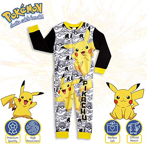 Pokemon Onesie Para Niños | Mono Infantil Con Personaje De Pokémon | Mono Pj Todo En Uno Con Pikachu Y Pokeball | Pikachu Onesie Pijama | Regalo Para Niños De 3-12 Años (5-6 años)