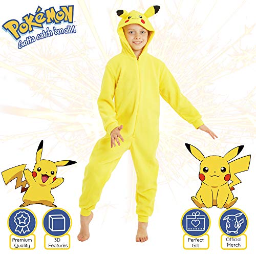 Pokèmon Pikachu Pijama Entero para Niños Niñas De Una Pieza, Cosplay, Pijama Animal Disfraz Go Capucha,Ropa de Dormir Invierno, Regalos para Chicos Chicas 4-14 Años (13-14 años)