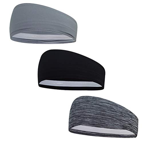 POKIENE Diademas Deportivas Anti Transpiración de 3 Piezas, Diadema Deportiva Elástica, Diadema Deportiva, Diademas Unisex Antideslizantes para Deporte, Yoga, Tenis, Fútbol - Rayas Gris Negro Gris