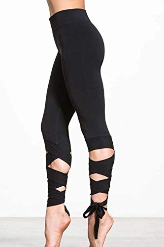 Polainas De Las Mujeres Deporte Estilo Fiesta Lace Ballet Up Yoga Pantalones Sólidos Gimnasio Color Sólido Pantalones De Chándal Elásticos Pantalones (Color : Negro, Size : S)