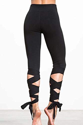 Polainas De Las Mujeres Deporte Estilo Fiesta Lace Ballet Up Yoga Pantalones Sólidos Gimnasio Color Sólido Pantalones De Chándal Elásticos Pantalones (Color : Negro, Size : S)