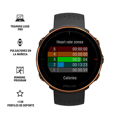 Polar Vantage M -Reloj con GPS y Frecuencia Cardíaca - Multideporte y programas de running - Resistente al agua, ligero- Negro/Cobre - Talla M/L