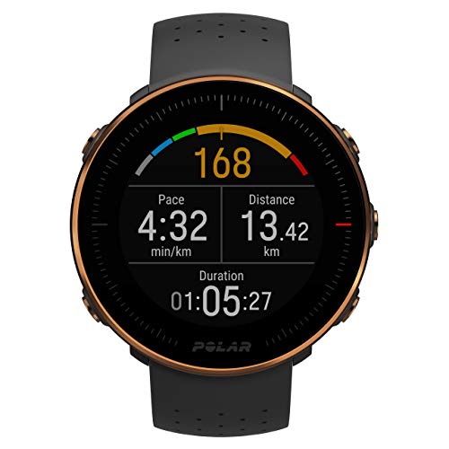 Polar Vantage M -Reloj con GPS y Frecuencia Cardíaca - Multideporte y programas de running - Resistente al agua, ligero- Negro/Cobre - Talla M/L