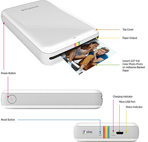 Polaroid Zip - Impresora móvil, Bluetooth, Nfc, micro USB, tecnología Zink Zero Ink, 5 x 7.6 cm, compatible con iOS y Android, blanco, 2.2 x 7.4 x 12 cm Polaroid Zip - Impresora móvil, Bluetooth, Nfc, micro USB, tecnología Zink Zero Ink, 5 x 7.6 cm, compatible con iOS y Android, blanco, 2.2 x 7.4 x 12 cm