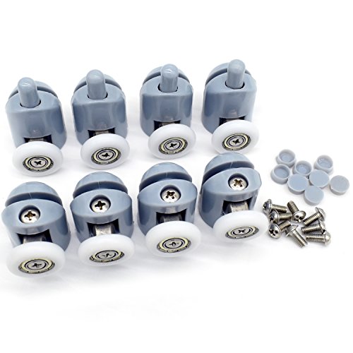 Polea para mampara de ducha, 4 piezas superiores y 4 piezas inferiores, para puerta corredera de cristal baño, incluye rodamientos de recambio (22 mm de diámetro) Polea para mampara de ducha, 4 piezas superiores y 4 piezas inferiores, para puerta corredera de cristal baño, incluye rodamientos de recambio (22 mm de diámetro)
