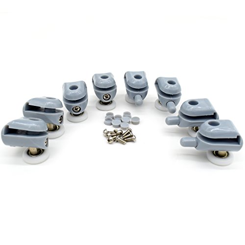 Polea para mampara de ducha, 4 piezas superiores y 4 piezas inferiores, para puerta corredera de cristal baño, incluye rodamientos de recambio (22 mm de diámetro) Polea para mampara de ducha, 4 piezas superiores y 4 piezas inferiores, para puerta corredera de cristal baño, incluye rodamientos de recambio (22 mm de diámetro)