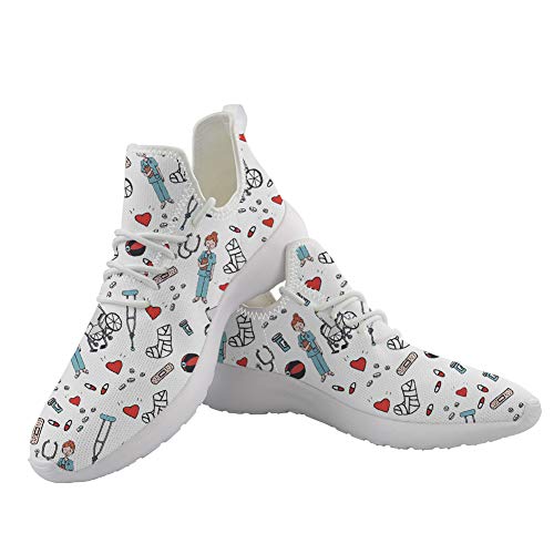 POLERO Nurse Zapatillas De Deporte Enfermera Zapatos Deportivos De Mujer Malla Transpirable Tenis para Correr Gimnasio al Aire Libre Casual Zapatos Planos para Caminar, Blanco, Talla 39 POLERO Nurse Zapatillas De Deporte Enfermera Zapatos Deportivos De Mujer Malla Transpirable Tenis para Correr Gimnasio al Aire Libre Casual Zapatos Planos para Caminar, Blanco, Talla 39