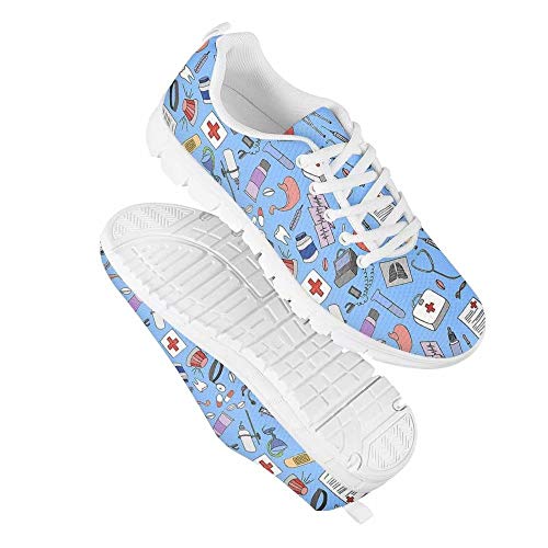 Polero - Zapatillas de enfermera con diseño de historieta y osos, zapatillas deportivas para mujer, para correr, caminar, con cordones talla EU 36-41, color, talla 37 EU