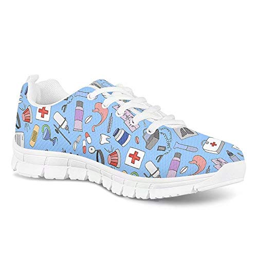 Polero - Zapatillas de enfermera con diseño de historieta y osos, zapatillas deportivas para mujer, para correr, caminar, con cordones talla EU 36-41, color, talla 37 EU