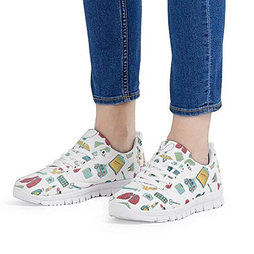 Polero - Zapatillas de enfermera con diseño de historieta y osos, zapatillas deportivas para mujer, para correr, caminar, con cordones talla EU 36-41, color, talla 35 EU