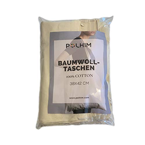 POLHIM-Bolsa Tela 100% Algodón Biodegradable,Lavable,Reutilizable-Asas Largas de 70cm.Para Ropa,Manualidades,Alimentos,Verduras,ir de Paseo y Uso Diario.Medidas 38x42cm,Densidad 145gr/m2,Color Natural POLHIM-Bolsa Tela 100% Algodón Biodegradable,Lavable,Reutilizable-Asas Largas de 70cm.Para Ropa,Manualidades,Alimentos,Verduras,ir de Paseo y Uso Diario.Medidas 38x42cm,Densidad 145gr/m2,Color Natural