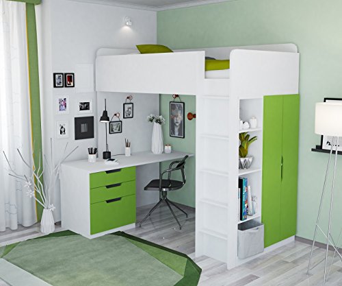 Polini Kids 1447.6 - Cama alta infantil con armario y escritorio Polini Kids 1447.6 - Cama alta infantil con armario y escritorio