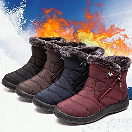 POLP Botas de Nieve para Mujer Cálidas Botines Invierno con Cremallera Calzado Impermeable Zapatos Cálidos Botines de Felpa 35-43