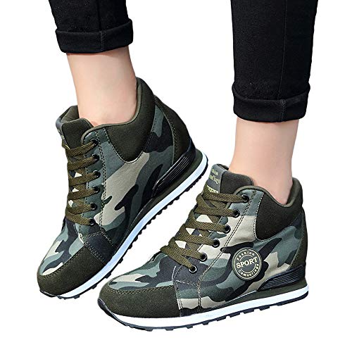 POLP Calzado Zapatos Mujer Cuña Deportivos Zapatillas Running para Mujer Aire Libre Deporte Transpirables Zapatos Gimnasio Correr Sneakers Verde Plataforma Casual Camuflaje 35-42