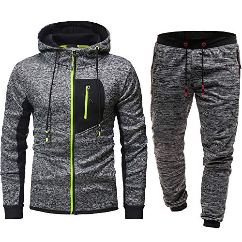 POLP Sudaderas con Capucha Hombres Otoño Invierno Letras Hoodie Top Pantalones Conjuntos Traje Deportivo Chándal Jerséis Cosiendo Gimnasio Slim Fit GRIS2pcs