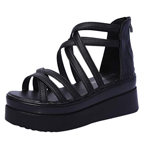 POLP Zapatos Planos Plataforma Sandalias Planas para Mujer Hebillas Correa de Hebilla Zapatos de tacón de Vestir Sandalias con Punta Abierta Chica Blanco Negro 35-40