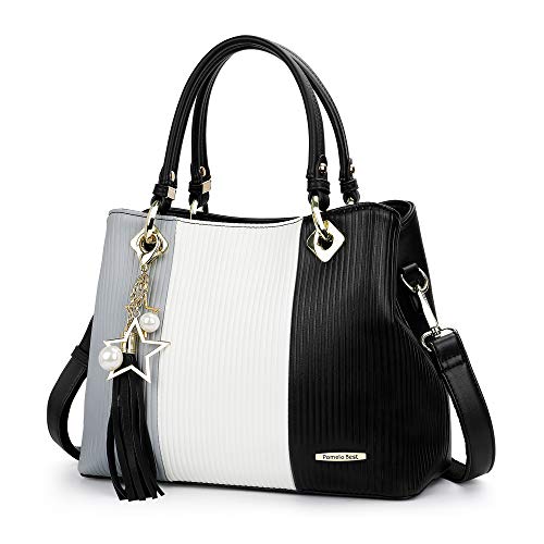 Pomelo Best Bolsos de Mujer, Bolso Señora Tote Multicolor Rayas PU Cuero Con Flecos Bolso Hombro Bolso Shopper perfecto para Trabajo, Diario Vida, Navidad y Fiesta ect (Negro)