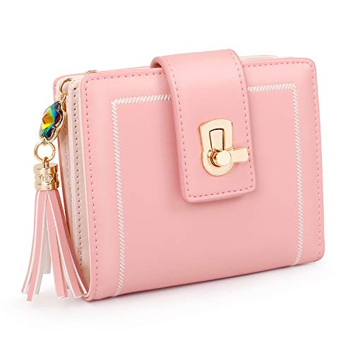 Pomelo Best Cartera Mujer RFID Bloqueo, Mujeres Monedero Pequeña con Bolsillo para Monedas y Piedras de Colores Colgante