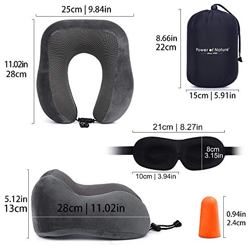 PON Almohada de Viaje Viscoelástica de Espuma de Memoria con Funda Lavable y Bolsa de Viaje Suave para el Cuello Soporte Cervical Ideal para el Uso del Avión y el Hogar (Gris)