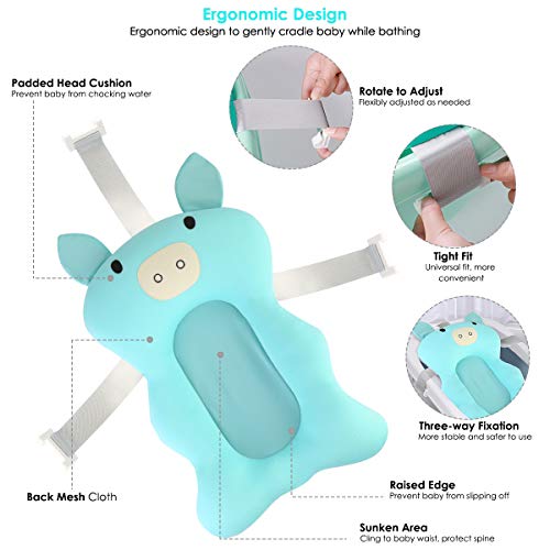 Ponacat Almohadilla de Soporte para Bañera de Recién Nacido Asiento de Cojín de Ducha Infantil de Malla Transpirable 3D Alfombra de Bañera Antideslizante Impermeable con Hebillas