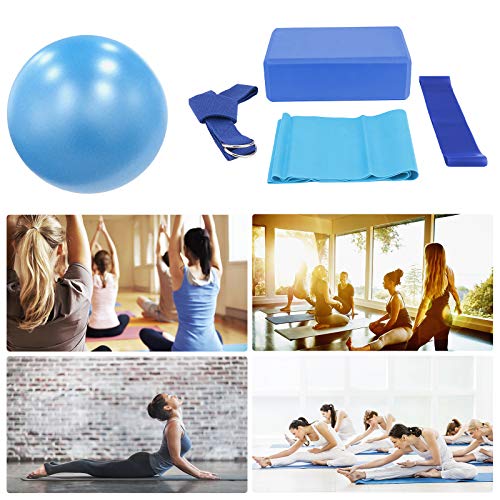 Ponacat Set de Yoga 5 Piezas: Incluye 1 Pelota de Yoga 1 Bloque de Yoga 1 Banda de Estiramiento de Yoga 1 Lazo de Resistencia Y 1 Cinturón Tejido de Yoga para Iniciador de Yoga