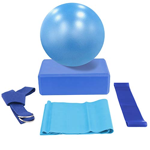 Ponacat Set de Yoga 5 Piezas: Incluye 1 Pelota de Yoga 1 Bloque de Yoga 1 Banda de Estiramiento de Yoga 1 Lazo de Resistencia Y 1 Cinturón Tejido de Yoga para Iniciador de Yoga