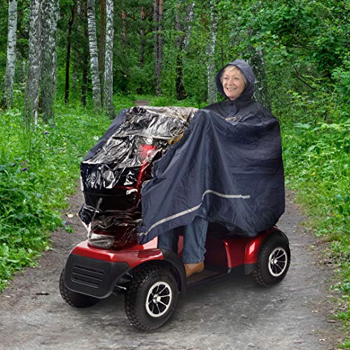 Poncho de Lluvia Universal para Scooter de Movilidad y Silla de Ruedas Eléctrica con Capucha y Panel Transparente - Impermeable, a Prueba de Viento y Ligero - Resistente, Durable y Fácil de Plegar.