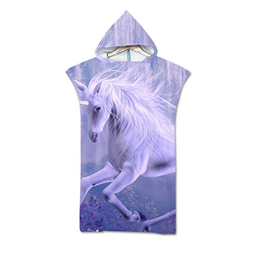Poncho De Toalla con Capucha,Microfibra 3D De Doble Cara con Estampado De Unicornio para Correr, Acogedor, Albornoz De Secado Rápido, Ropa De Playa para Exteriores, Traje De Baño, Bata Ligera UNIS
