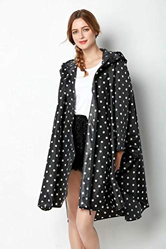Poncho impermeable para mujer, con capucha, ligero y reutilizable Negro Lunares negros. Talla única Poncho impermeable para mujer, con capucha, ligero y reutilizable Negro Lunares negros. Talla única