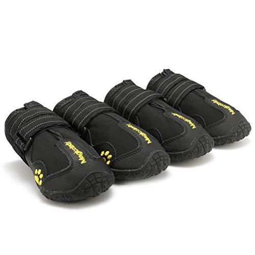 POPETPOP 4 Piezas Botas Calientes para Mascotas, Botas de Nieve Antideslizantes de Invierno para Perros, Calzado Impermeable para Caminar o Hacer Trekking - Talla 7 (Negro)