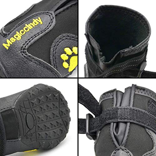 POPETPOP 4 Piezas Botas Calientes para Mascotas, Botas de Nieve Antideslizantes de Invierno para Perros, Calzado Impermeable para Caminar o Hacer Trekking - Talla 7 (Negro)