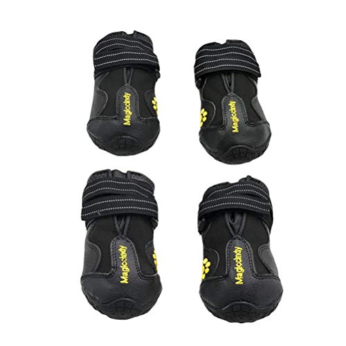 POPETPOP 4 Piezas Botas Calientes para Mascotas, Botas de Nieve Antideslizantes de Invierno para Perros, Calzado Impermeable para Caminar o Hacer Trekking - Talla 7 (Negro)