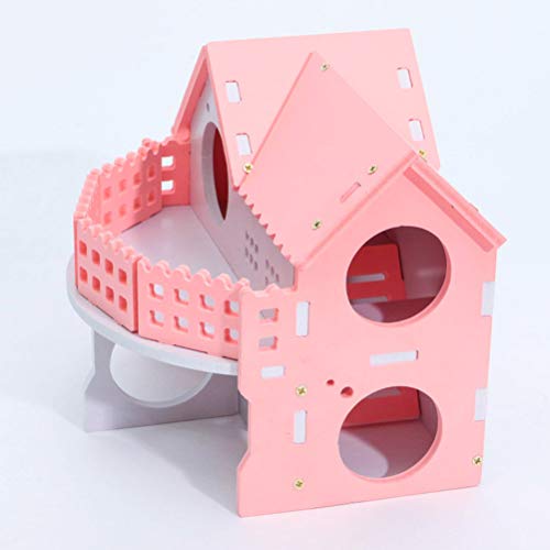 POPETPOP Castillo Casa de Madera para Hamster, Cama Ecológica de Dos Niveles con Escalera para Hamster Cobaya Mascotas Pequeñas (Rosa)